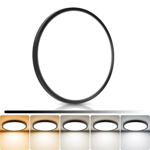 libtit 13inch LED Flush Mount Ceiling Light, Dimmable & 5Color Temperatures (3000K-6500K), 24W Round Slim Black Light Fixture for Bedroom Livingroom Garage Kitchen - color: Black, size: 13inch-1pack
