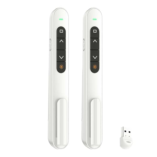 QUI 2 Pack Presentation Clicker with Volume Control, USB, White | RF 2.4GHz USB Presentation Remote Control,PowerPoint Clicker Slide Advancer for Computer, Laptop, Mac - color: White