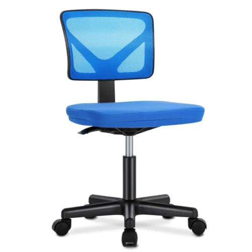 Armless Mesh Office Chair, Ergonomic Low Back Deskchair, Adjustable Rolling Task Computer Swivelchairs for Small Spaces Home Bedroom Study, Blue - color: Blue