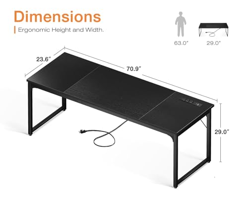 Coleshome 71 Inch Computer Desk with USB Ports, Large Office Desk, Long Study Student Writing Desk, Black - color: Black, size: 71 Inches