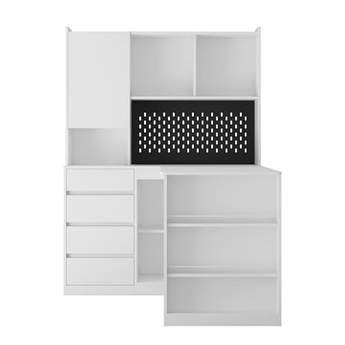 RuiSiSi 46" L Shaped Executive Desk with Hutch and Shelves, White - color: White, size: 46.06"L x 55.90"W x 62.79"H