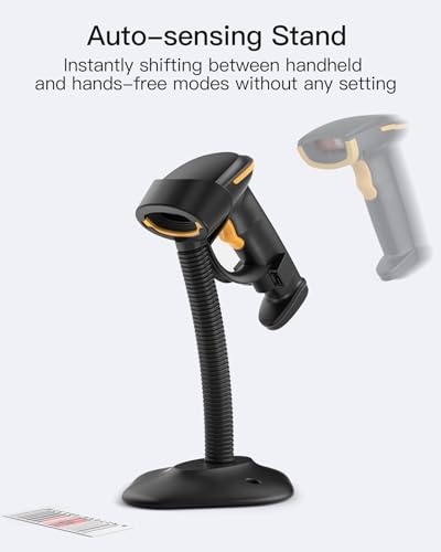 Inateck 2D Barcode Scanner with Intelligent Stand, Wireless QR Code Scanner, Handheld Scanner with APP and SDK, 2D Imager with 2600mAh Battery, BCST-35