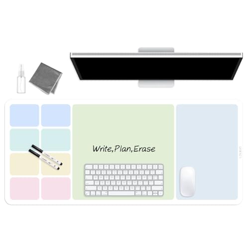 loukin Non-Slip Dry Erase Desk Mat, 32''x14'' Writing Mouse Pad for Office | 3-in-1 Workspace, Water-Resistant & Stain-Resistant, Easy to Write & Clean, Eye Protection, 2 Markers & 1 Cleaning Cloth