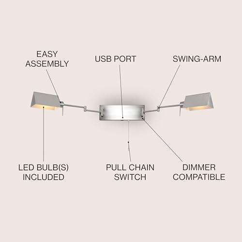 JONATHAN Y Arlo 54" 2-Light Double Swing Arm Metal Lamp, Nickel - color: Nickel, size: 2-Light