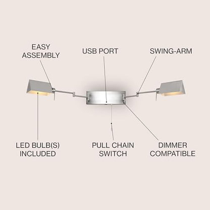 JONATHAN Y Arlo 54" 2-Light Double Swing Arm Metal Lamp, Nickel - color: Nickel, size: 2-Light