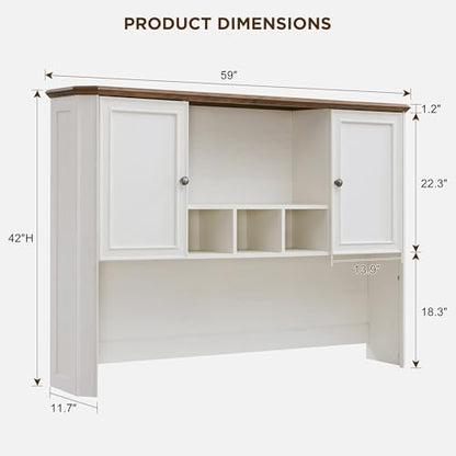 T4TREAM 59" Farmhouse Wood Desk Hutch with Ample Storage, Only Match VSC Series Farmhouse Desk (Antique White) - color: Antique White, size: Hutch Only