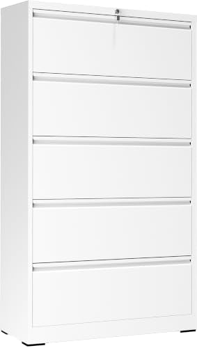 5 Drawer Lateral File Cabinet, Metal Filing Cabinet for Home Office, White | Heavy-Duty Steel Locking Large File Cabinet, Hanging Letter/Legal/A4 Size, Full-Extension Silent Drawer, Un-Assembly - color: White, size: 5 Drawers (35.43 in Width)