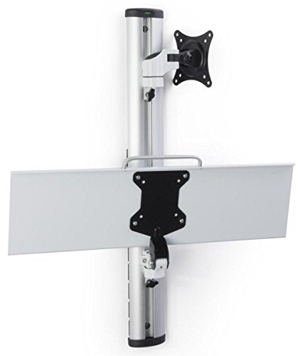 Displays2go Adjustable Monitor Display for Wall Mounting, Silver, White | Adjustable Height, Aluminum Build, VMSSWWM27 - color: Silver
