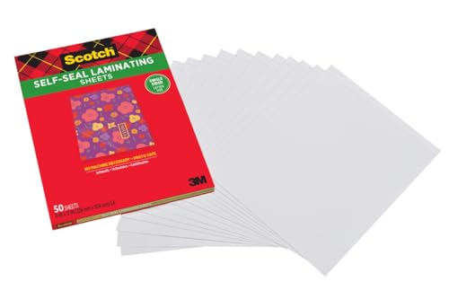 Scotch Self-Seal Laminating Sheets, Letter Size 9 in x 12 in, Single Sided, Pack of 50 - size: 8 1/2" x 11"