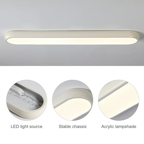 Qcyuui LED Ceiling Light, 39.4 in 48W Dimmable Kitchen Ceiling Light | Linear Flush Mount Light with Remote, 3000K-6500K, Modern Cream Acrylic Fixture for Bedroom, Hallway, Office, Closet - color: Cream/Dimm/48W/39.4IN, size: 39.4in