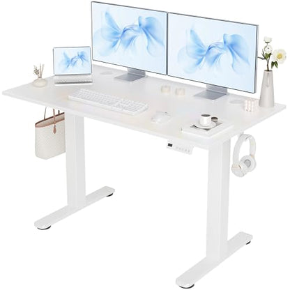 Claiks Electric Height Adjustable Standing Desk, 48x24 Inch, Cold White | Smooth Height Adjustment, 3 Memory Presets, Cable management hub & hook, Stable Steel Frame, 156 lbs Capacity, Easy Assembly - color: Cold White, size: 48