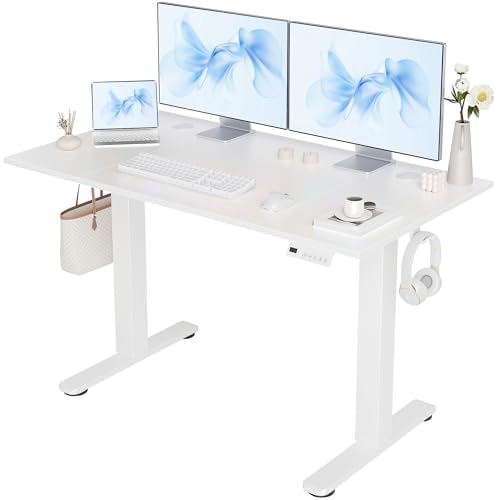 Claiks Electric Height Adjustable Standing Desk, 48x24 Inch, Cold White | Smooth Height Adjustment, 3 Memory Presets, Cable management hub & hook, Stable Steel Frame, 156 lbs Capacity, Easy Assembly - color: Cold White, size: 48