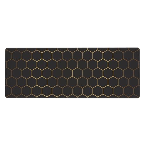 Large Gaming Mouse Pad for Desk, Black Gold HoneycombTechnology Desk Mat, Extended Computer Keyboard Mouse Pad with Non-Slip Base and Stitched Edge,31.5"x11.8" - color: Black Gold Honeycomb