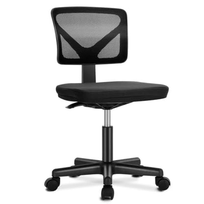 Armless Mesh Office Chair, Ergonomic Low Back Deskchair, Adjustable Rolling Task Computer Swivelchairs for Small Spaces Home Bedroom Study, Black - color: Black
