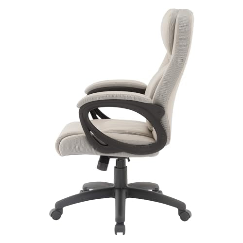 Office Star FL Series Executive Seating Faux Leather Manager's Adjustable Office Chair with Padded Arms, Taupe with Grey Mesh Accents - color: Taupe