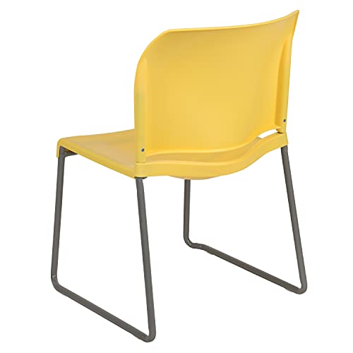 Flash Furniture HERCULES Series 5 Pack 880 lb. Capacity Yellow Full Back Contoured Stack Chair with Gray Powder Coated Sled Base | Sled Base, Powder Coated, Contoured, 880 LBS. Weight Capacity - color: Yellow, size: Set of 5