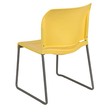 Flash Furniture HERCULES Series 5 Pack 880 lb. Capacity Yellow Full Back Contoured Stack Chair with Gray Powder Coated Sled Base | Sled Base, Powder Coated, Contoured, 880 LBS. Weight Capacity - color: Yellow, size: Set of 5