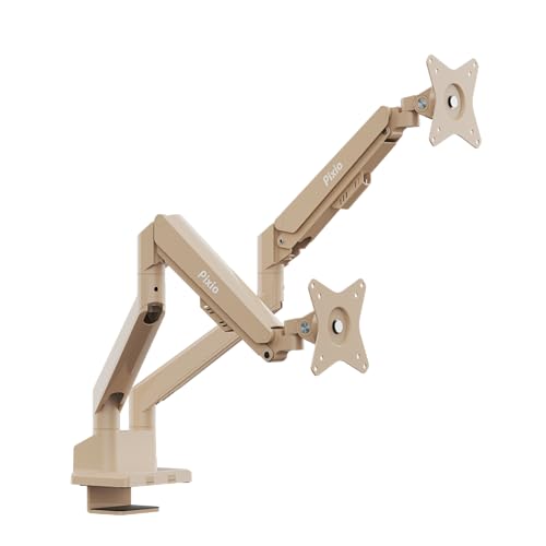 Pixio PS1D Wave Beige Dual Monitor Arm Stand Desk Mount - Fits up to 32 inches Monitors and up to 19.8lbs. VESA Compatibility and Integrated Cable Management - color: Beige, size: Dual