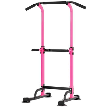 soges Power Tower Pull Up Bar Station, Free Standing Pull Up Rack Dip Station for Home Gym, Height Adjustable Home Strength Training Fitness Workout Equipment - color: Pink