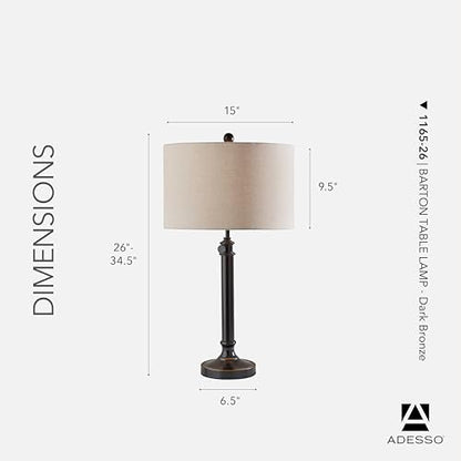 Adesso Table Lamp, Antique Bronze & Oatmeal, Adjustable Height, 34.5” - color: Antique Bronze, size: Table Lamp
