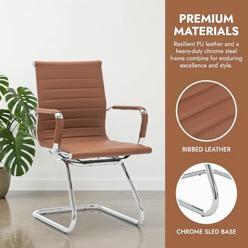 HNY 2-Pack PU Leather Office Guest Chairs - color: Coffee, size: 2 PCS