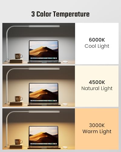 SUPERDANNY Eye-Caring LED Desk Lamp Work Lamp Office Lamp with Side Clamp - color: White, size: Clamp Mount
