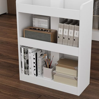 MOUMON L Shaped Standing Desk with Drawers and Shelves, Executive Adjustable Height Desk, L-Shaped Design, 63 inch Tabletop, for Office Oak and White (63”W x 63”D x 28.9-45.3”H) - color: Oak and White, size: 63”W x 63”D x 28.9-45.3”H