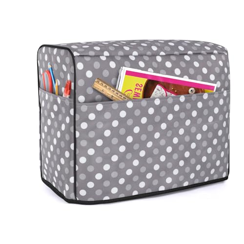 Luxja Sewing Machine Dust Cover Compatible with Brother & Singer, Gray Dots | Cover with Pockets for Extra Accessories - color: Gray Dots