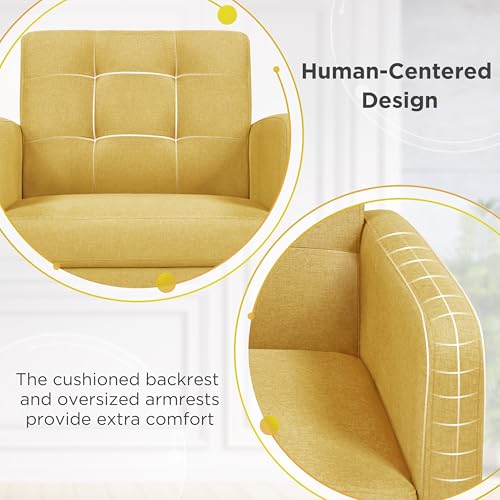 Yaheetech Mid Century Accent Chair Living Room Chair Yellow | Linen-Like Upholstered Sillones Para Sala, Modern Reading Nook Chair, Button Tufted Back, Rubberwood Legs, Bedroom Office - color: Yellow, size: set of 1