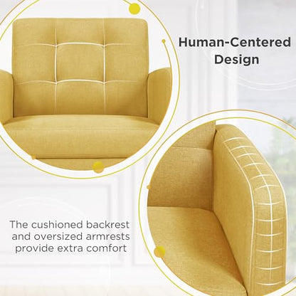 Yaheetech Mid Century Accent Chair Living Room Chair Yellow | Linen-Like Upholstered Sillones Para Sala, Modern Reading Nook Chair, Button Tufted Back, Rubberwood Legs, Bedroom Office - color: Yellow, size: set of 1