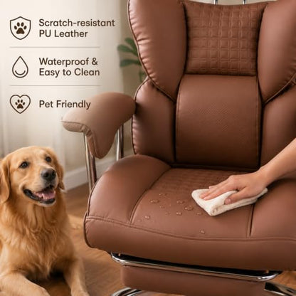Big and Tall Office Chair, Ergonomic Executive Desk Chair with Footrest and Lumbar Support, Heavy Duty PU Leather Reclining Computer Chair with Extra Wide Seat for Home Office, Brown - color: Brown