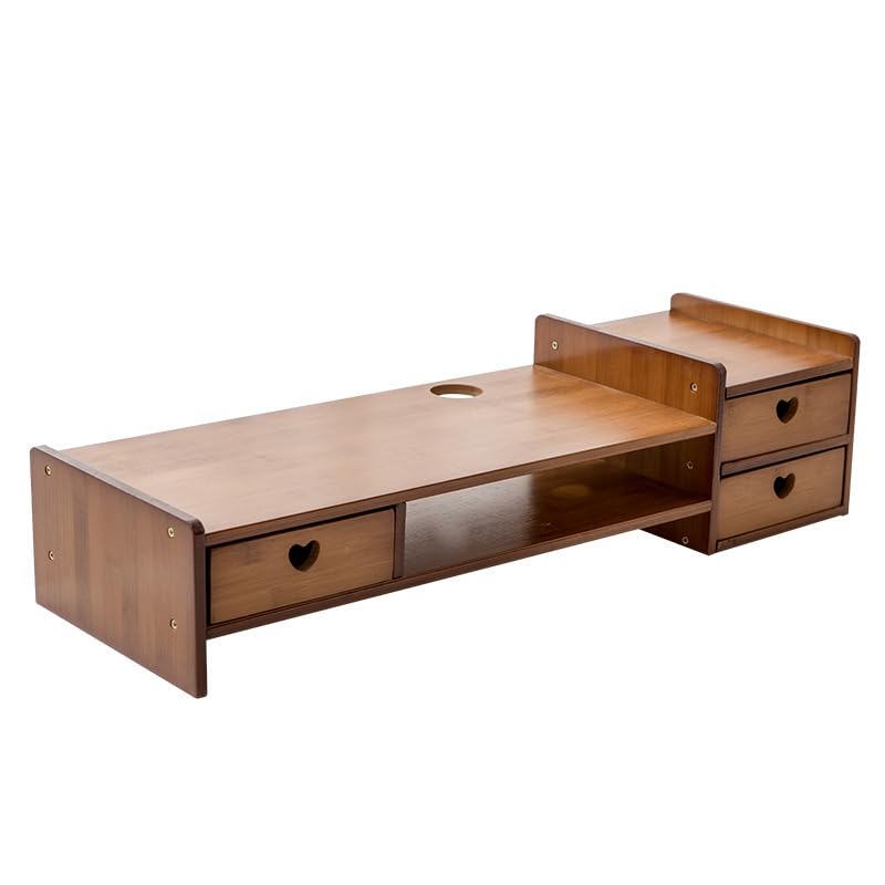 Monitor Stand Riser with 3 Drawers 2-Tier Bamboo Wood Computer Riser for Desk Home Office Desktop Stand Storage Organizer for TV Laptop Computer PC