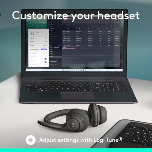 Logitech Zone 300 Wireless Bluetooth Headset with Noise-Canceling Microphone, Compatible with Windows, Mac, Chrome, Linux, iOS, iPadOS, Android- Black (Renewed)