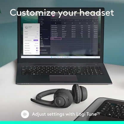 Logitech Zone 300 Wireless Bluetooth Headset with Noise-Canceling Microphone, Compatible with Windows, Mac, Chrome, Linux, iOS, iPadOS, Android- Black (Renewed)