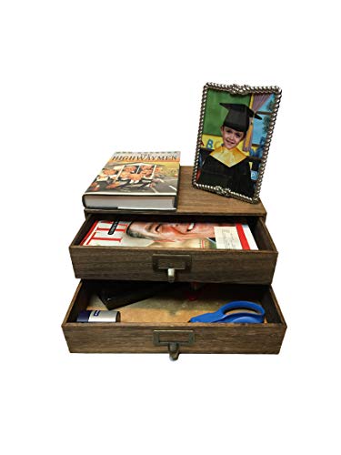 Wallniture Home Office Desk Organizer - Wooden 2 Drawer Under Monitor Stand - Printer Platform - Paper Holder Walnut
