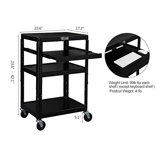 TUFFIOM AV Presentation Cart for Video Projector Laptop Computer, Mobile Workstation Utility Media Cart for School Classroom Office, Rolling Storage Stand with Keyboard Shelf - style: AV Cart