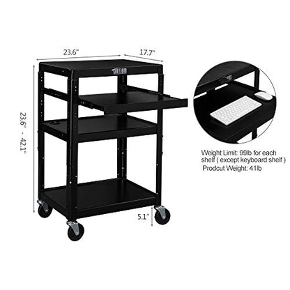 TUFFIOM AV Presentation Cart for Video Projector Laptop Computer, Mobile Workstation Utility Media Cart for School Classroom Office, Rolling Storage Stand with Keyboard Shelf - style: AV Cart