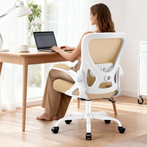 Office Chair - Ergonomic Breathable Mesh Desk Chair with Adjustable Lumbar Support and Flip-up Armrests - Executive High Back Rolling Swivel Comfortable Computer Gaming Chair for Home Office - color: Khaki
