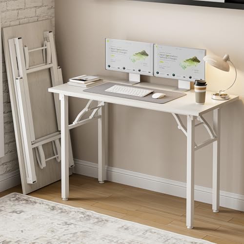 Small Folding Computer Desk – Portable 43.3 Inch Foldable Laptop Table, Collapsible and Compact for Easy and Fast Setup, Lightweight for Small Spaces, Home Craft and Study Use, White Ash - color: White Ash, size: 43.3 x 19.7 Inch, style: NO Power Outlets