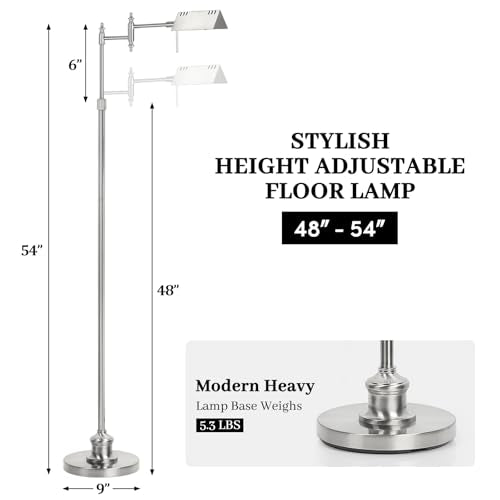 Bairth Brushed Nickel Reading Floor Lamp, Dimmable Pharmacy Standing Lamp | 3 Color Temperature, Dimmable, 17W LED, Height Adjustable, 360°Swing Arm, for Living Room, Bedroom, Office, Craft & Sewing - color: Brushed Nickel