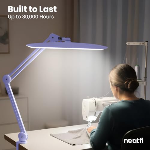 Neatfi LED Desk Lamp, 2200 Lumens, 24W, 20-Inch Wide Head (Lavender) - color: Lavender, size: Non-CCT with Clamp