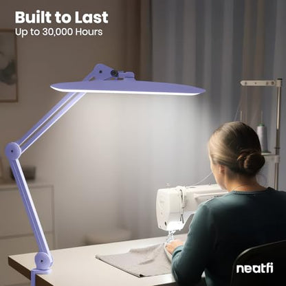 Neatfi LED Desk Lamp, 2200 Lumens, 24W, 20-Inch Wide Head (Lavender) - color: Lavender, size: Non-CCT with Clamp