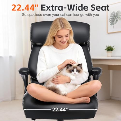BOSMILLER Big and Tall Office Chair, Heavy Duty Executive Chairs with Adjustable Lumbar Support for Back Pain, Ergonomic Comfortable Computer Chair with Extra Wide Seat for Home Office, Black Pu