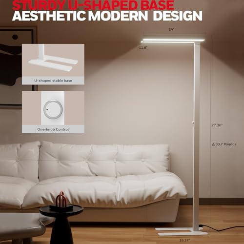 Honeywell 02E LED Floor Lamp, 16000LM Sunturalux Eye Caring Standing Light | 4000K 155W Natural Daylight Dimmable Reading Lamp, Modern Floor Lamp for Home Office Living Room Bedroom - style: 16000LM