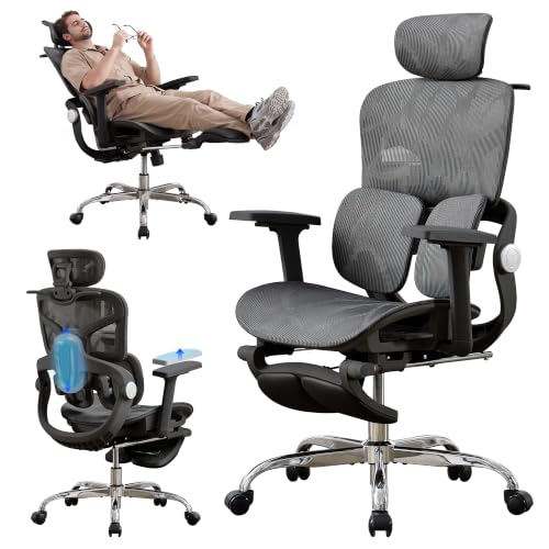 Ergonomic Mesh Office Chair with 2-Zone Lumbar Support and Footrest,Black | Big and Tall, 400LBS, Adjustable Seat Depth, 4D Headrest, 4D Armrests Swivel Executive Chair for Home Office - color: Black