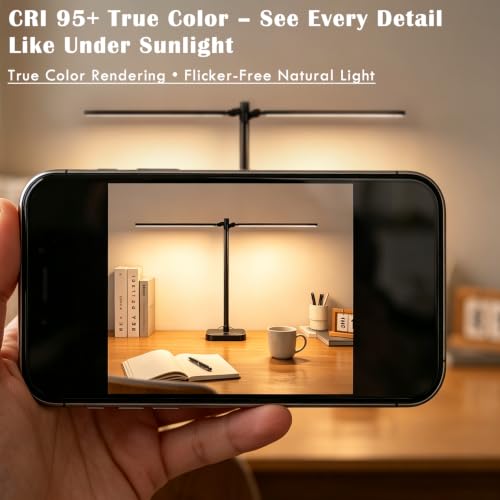BOHON Desk Lamp for Home Office Dual Head 24W Swing Arm Task Lamp Black - color: Black, size: Large