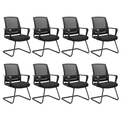 CLATINA Office Guest Chair with Lumbar Support and Mid Back Mesh Space Air Grid Series for Reception Conference Room 8 Pack - color: Black, size: 8PK