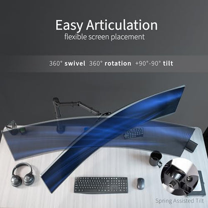 VIVO Single Large Monitor Arm Desk Mount, Holds Screens up to 45 inch Ultrawide, Fully Adjustable Stand with C-Clamp and Grommet Base, VESA 75x75mm or 100x100mm, Black, STAND-V149