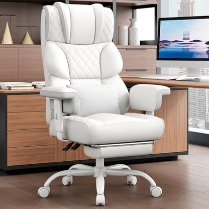 Vonesse Office Chair, Desk Chair with Soft Adjustable Armrests, Ergonomic High Back Gaming Chair with Lumbar Support, Executive Computer Chairs with Footrest (PU Leather,White) - color: Classic White