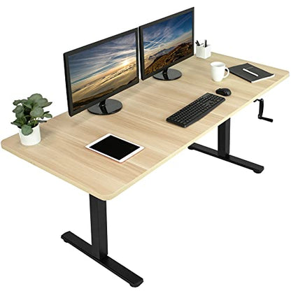 VIVO Manual Height Adjustable 71 x 30 inch Stand Up Desk, Light Wood Table Top, Black Frame, Standing Workstation with Foldable Handle, DESK-KIT-MB7C - color: Light Wood Top / Black Frame, size: 71" x 30"